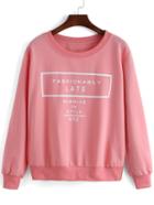 Shein Pink Round Neck Letters Print Crop Sweatshirt