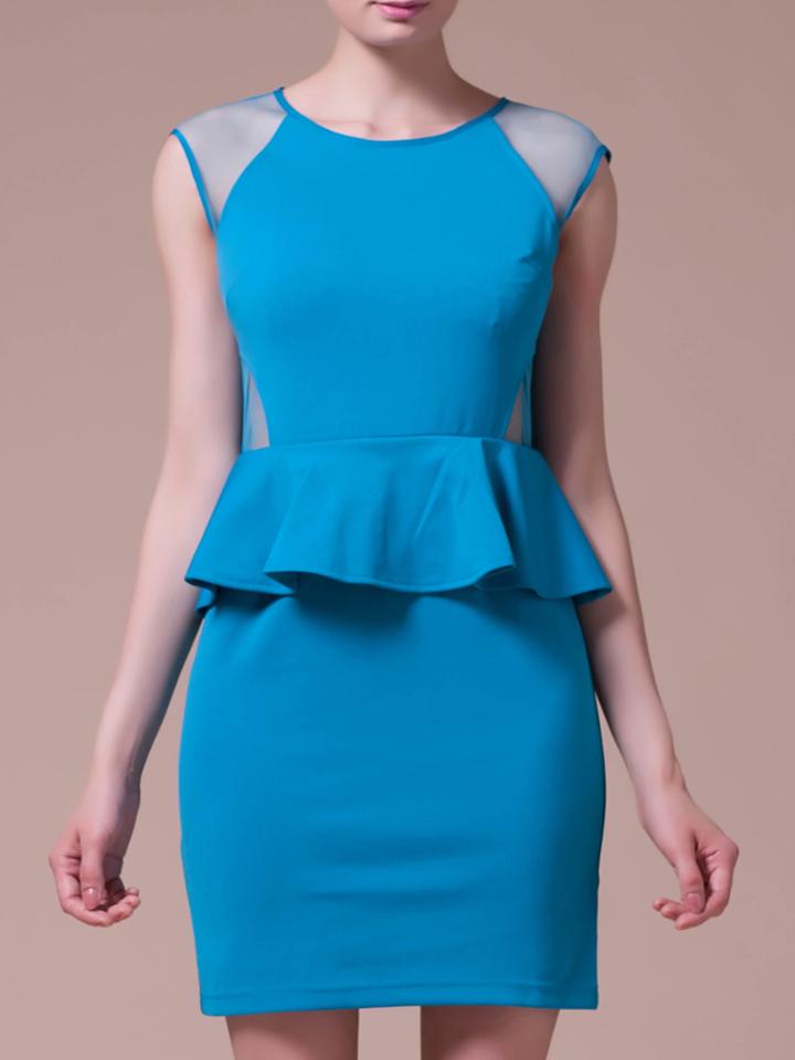 Shein Blue Cap Sleeve Peplum Contrast Gauze Sheath Dress