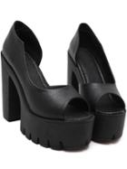 Shein Black Peep Toe Cutout High Block Heel Pumps