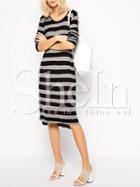 Shein Black Grey Round Neck Striped Dress