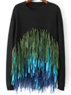 Shein Muiticolour Round Neck Tassel Knit Sweater