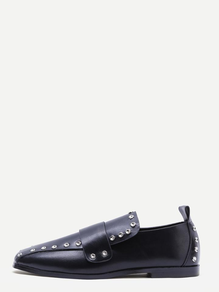 Shein Black Faux Leather Stud Embellished Loafers