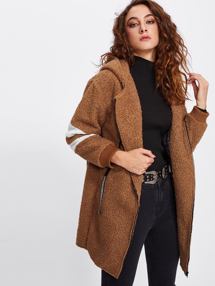 Shein Stripe Contrast Hooded Coat