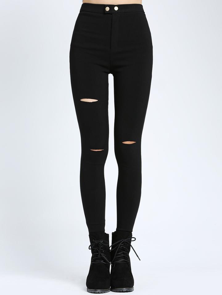 Shein Cut Out Elastic Denim Black Pant