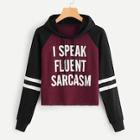 Shein Drawstring Detail Letter Print Sweatshirt