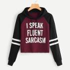 Shein Drawstring Detail Letter Print Sweatshirt