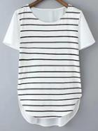 Shein Black White Dolphin Hem Snap Closure Side Stripe Blouse