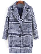 Shein Blue Lapel Plaid Single Breasted Woolen Coat