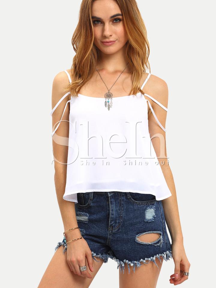 Shein White Spaghetti Strap Chiffon Tank Top