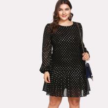 Shein Plus Crisscross V Back Glitter Dot Dress