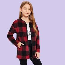 Shein Girls Zip Up Gingham Jacket