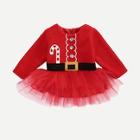 Shein Baby Christmas Print Rhinestone Detail Mesh Dress