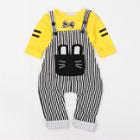 Shein Girls Bow Detail Tee With Striped Overalls