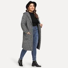 Shein Plus Dual Pocket Hooded Sweater Coat