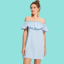 Shein Ruffle Neckline Denim Cami Dress