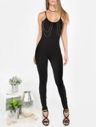 Shein Black Spaghetti Strap Backless Skinny Jumpsuit