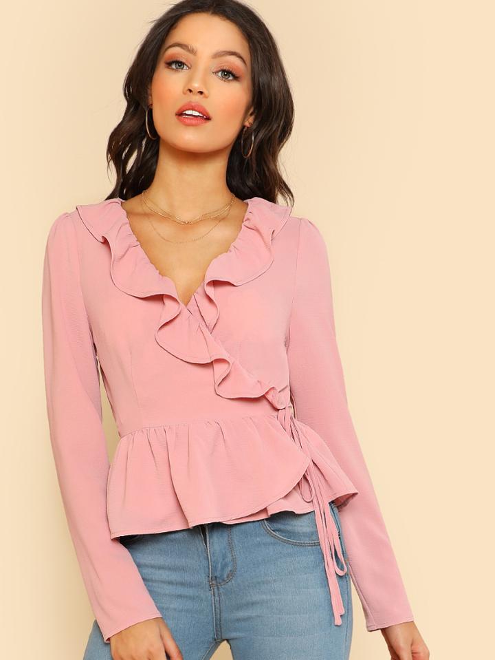 Shein Ruffle Trim Wrap Peplum Top