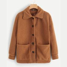 Shein Button Up Pocket Patched Teddy Jacket