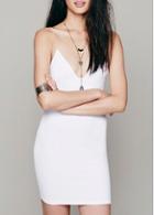 Rosewe Deep V Neck Spaghetti Strap White Mini Dress