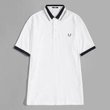 Shein Men Striped Collar Embroidery Polo Shirt