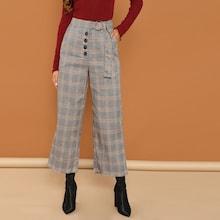 Shein Slant Pocket Plaid Palazzo Pants
