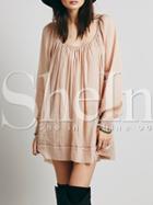 Shein Apricot Pima Cheesecloth Long Sleeve Backless Dress