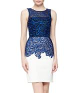 Shein Blue White Sleeveless Embroidered Bodycon Dress
