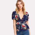 Shein Button Front Floral Top