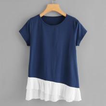 Shein Chiffon Contrast Ruffle Hem Tee