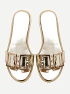 Shein Gold Open Toe Patent Leather Flat Slippers