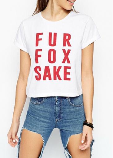 Rosewe White Short Sleeve Letter Print T Shirt