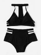 Shein Ladder Cutout High Waist Bikini Set With Choker Neck