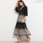 Shein Bell Sleeve Split Back Calico Dress
