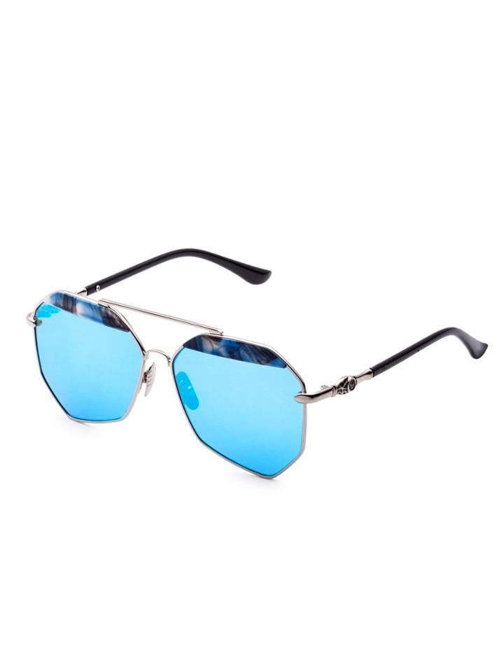 Shein Silver Frame Blue Lens Double Bridge Aviator Sunglasses