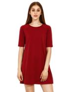 Shein Burgundy Round Neck Inch Half Sleeve Loose Dress