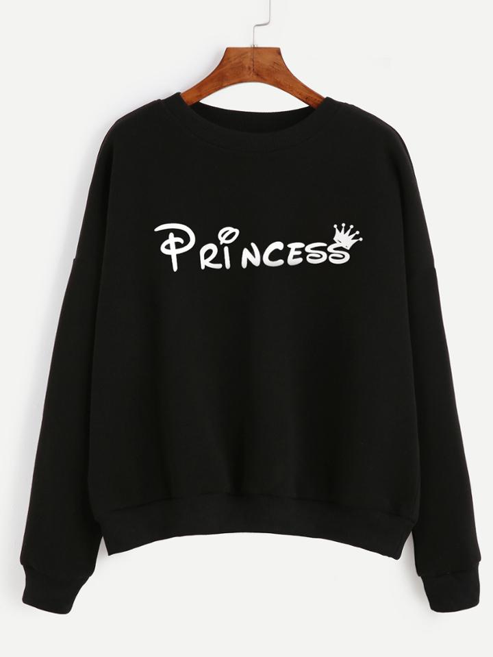 Shein Slogan Print Drop Shoulder Sweat Top