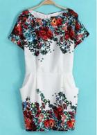 Rosewe Attractive Flower Print Short Sleeve Dress For Summer