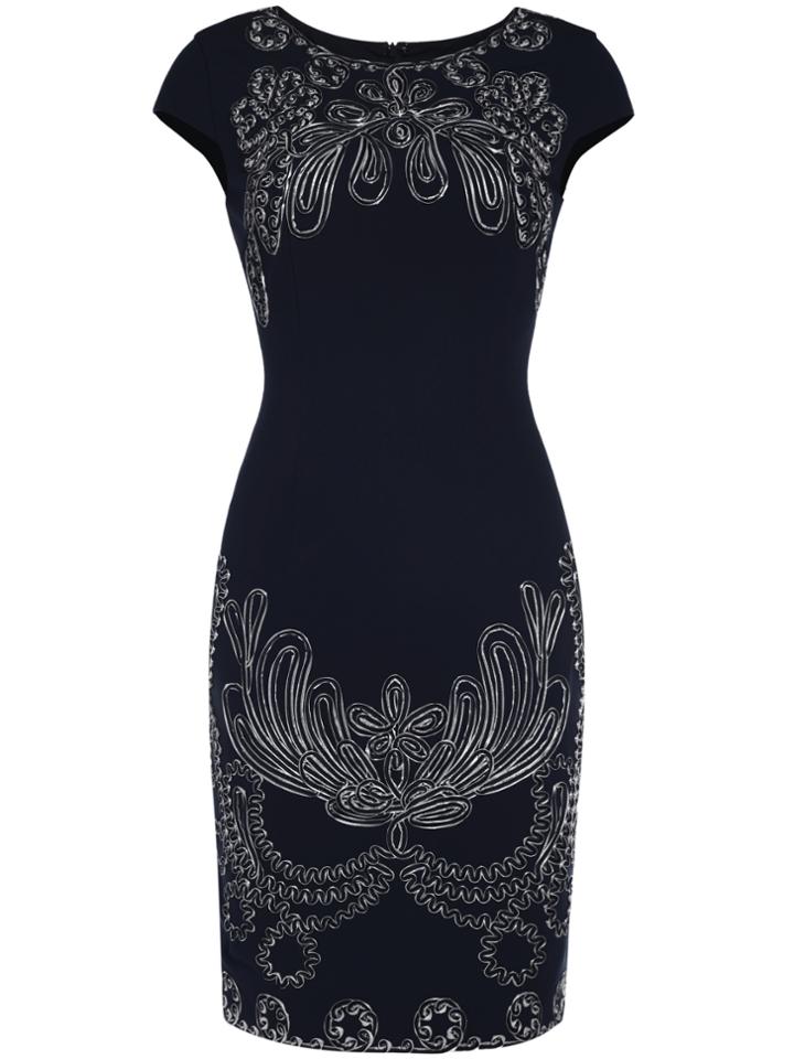 Shein Navy Cap Sleeve Disc Flowers Sheath Dress