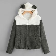 Shein Zip Up Hooded Cut And Sew Teddy Jacket