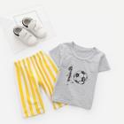 Shein Toddler Boys Football Print Tee With Striped Pants