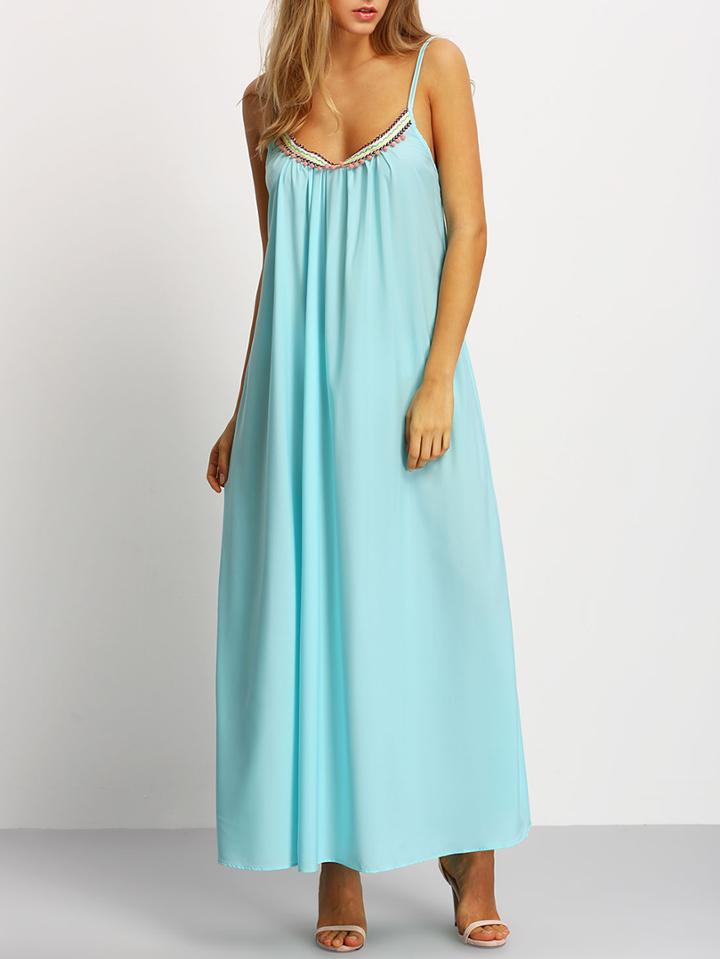 Shein Spaghetti Strap Open Back Dress With Pom Pom