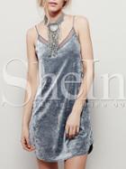 Shein Sliver Grey Backless Contrast Mesh Cami Dress