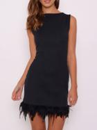 Shein Black Sleeveless Backless Feather Hem Dress