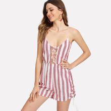 Shein Criss Cross Open Back Striped Romper