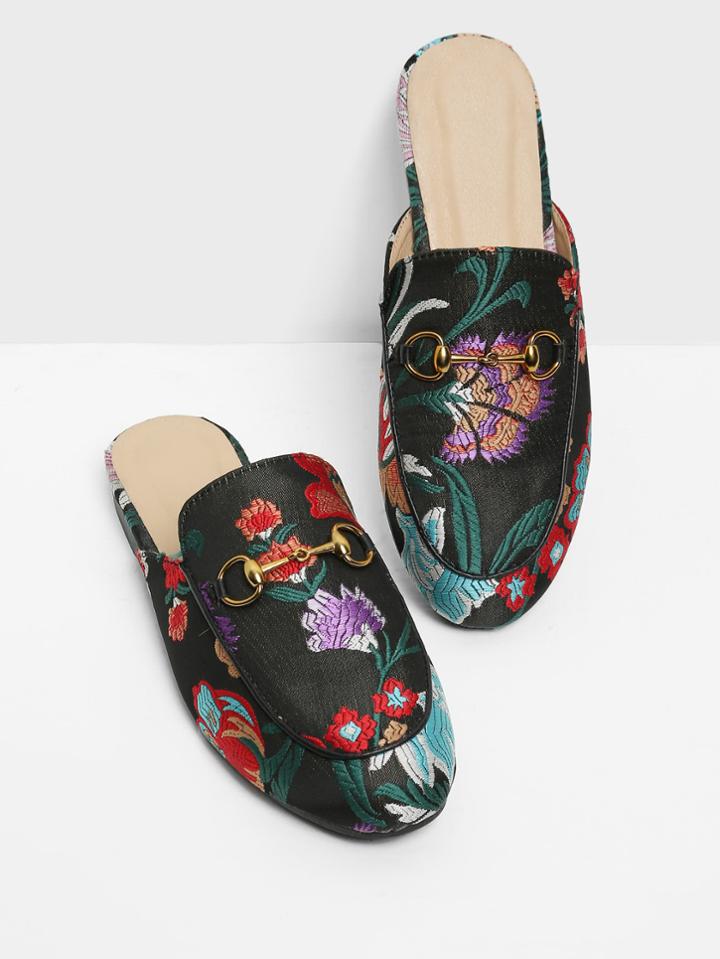 Shein Flower Embroidery Satin Flats