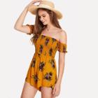 Shein Off Shoulder Frilled Cuff Floral Smock Romper