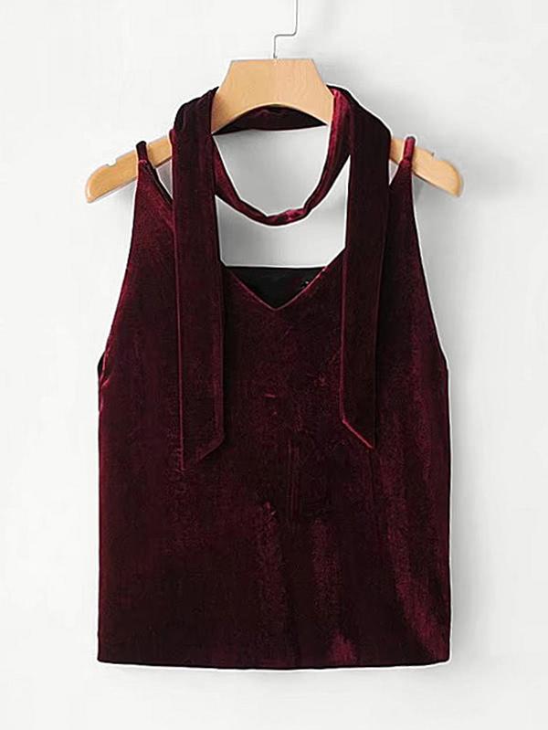 Shein Velvet Cami With Skinny Scarf