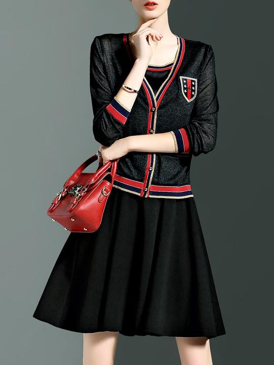 Shein Black Sleeveless Jacket Two-piece Dress