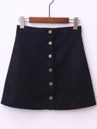 Shein Black Single Breasted A-line Suede Skirt