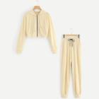 Shein Zipper Up Crop Jacket & Sweatpants Set